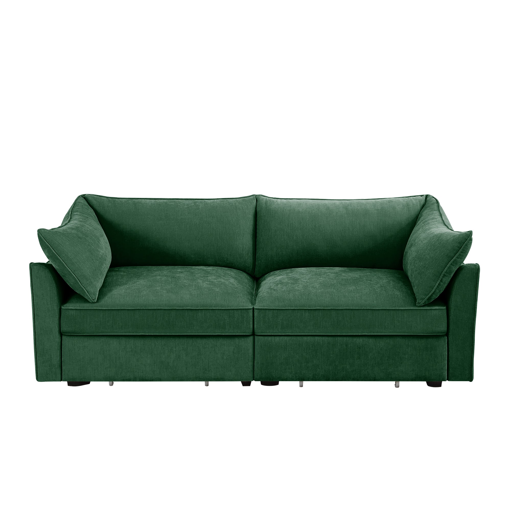 2 Seater Sofa With Pull out Storage Drawers Under Each Seat, Crescent-shaped Armrests And Wraparound , Suitable for Small Living Rooms, Chenille Green