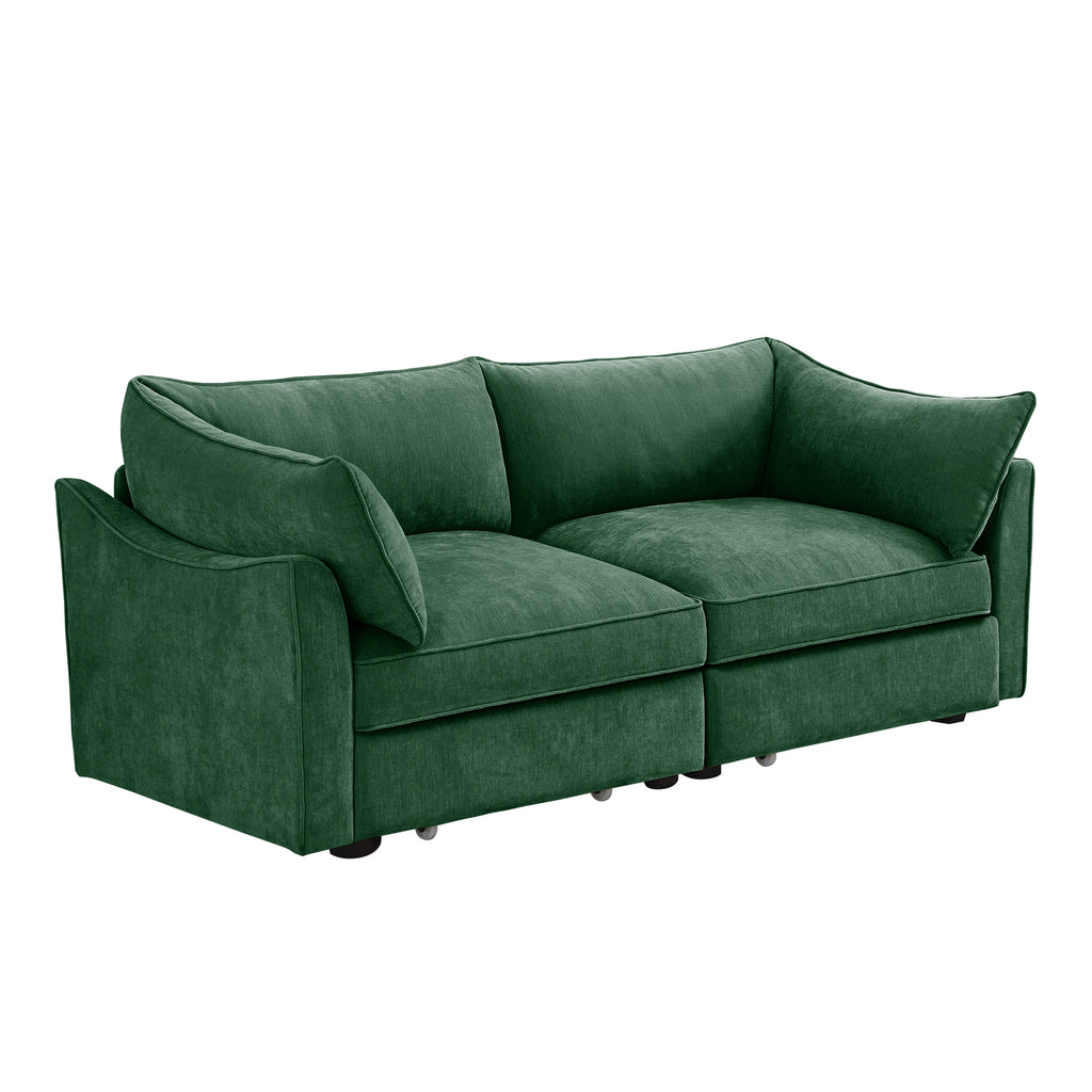 2 Seater Sofa With Pull out Storage Drawers Under Each Seat, Crescent-shaped Armrests And Wraparound , Suitable for Small Living Rooms, Chenille Green