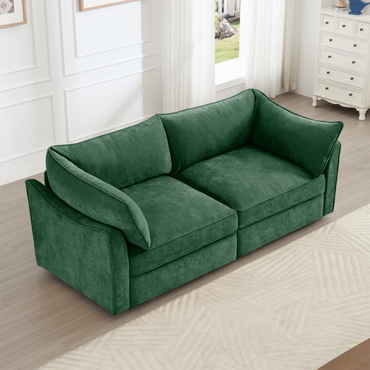 2 Seater Sofa With Pull out Storage Drawers Under Each Seat, Crescent-shaped Armrests And Wraparound , Suitable for Small Living Rooms, Chenille Green
