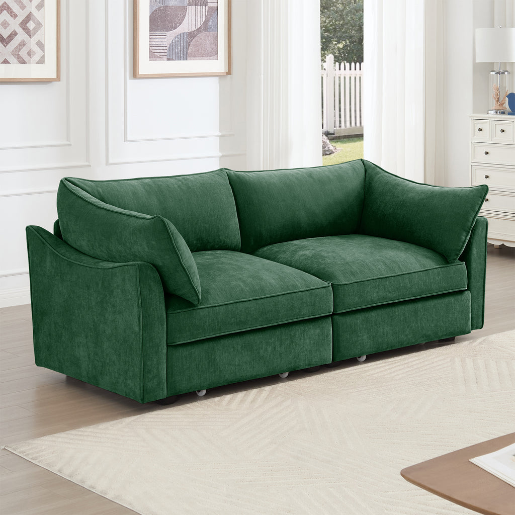 2 Seater Sofa With Pull out Storage Drawers Under Each Seat, Crescent-shaped Armrests And Wraparound , Suitable for Small Living Rooms, Chenille Green