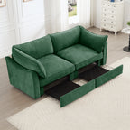 2 Seater Sofa With Pull out Storage Drawers Under Each Seat, Crescent-shaped Armrests And Wraparound , Suitable for Small Living Rooms, Chenille Green