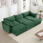 3 Seater Sofa With 3 Ottomans, Wide and Deep Seat 3-Seat Home Theater Sleeper Sofa for Living Room, Modular Sectional Sofa with Storage Pull out Drawer Under Each Seat, Chenille Green