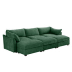 3 Seater Sofa With 3 Ottomans, Wide and Deep Seat 3-Seat Home Theater Sleeper Sofa for Living Room, Modular Sectional Sofa with Storage Pull out Drawer Under Each Seat, Chenille Green