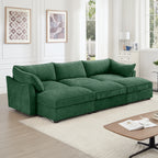 3 Seater Sofa With 3 Ottomans, Wide and Deep Seat 3-Seat Home Theater Sleeper Sofa for Living Room, Modular Sectional Sofa with Storage Pull out Drawer Under Each Seat, Chenille Green
