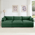 3 Seater Sofa With 3 Ottomans, Wide and Deep Seat 3-Seat Home Theater Sleeper Sofa for Living Room, Modular Sectional Sofa with Storage Pull out Drawer Under Each Seat, Chenille Green