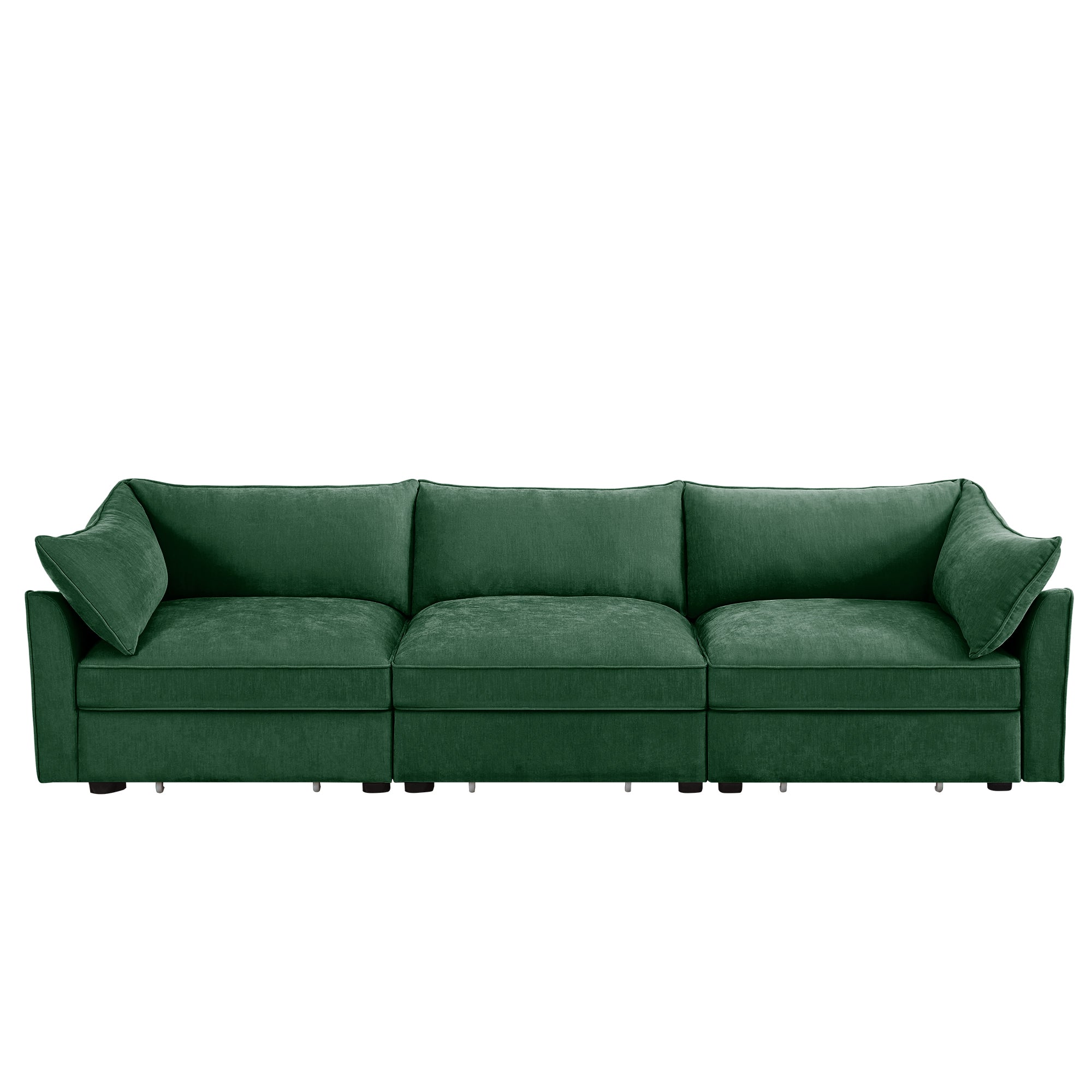 3 Seater Sofa With Storage Pull out Drawers Under Each Seat, ,3 - Seat Large Wide And Deep Seat Sofa with Excellent Storage Space, Suitable for Big Living Rooms, Chenille Green