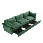 3 Seater Sofa With Storage Pull out Drawers Under Each Seat, ,3 - Seat Large Wide And Deep Seat Sofa with Excellent Storage Space, Suitable for Big Living Rooms, Chenille Green