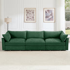 3 Seater Sofa With Storage Pull out Drawers Under Each Seat, ,3 - Seat Large Wide And Deep Seat Sofa with Excellent Storage Space, Suitable for Big Living Rooms, Chenille Green