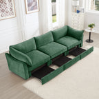 3 Seater Sofa With Storage Pull out Drawers Under Each Seat, ,3 - Seat Large Wide And Deep Seat Sofa with Excellent Storage Space, Suitable for Big Living Rooms, Chenille Green