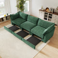 3 Seater Sofa With Storage Pull out Drawers Under Each Seat, ,3 - Seat Large Wide And Deep Seat Sofa with Excellent Storage Space, Suitable for Big Living Rooms, Chenille Green