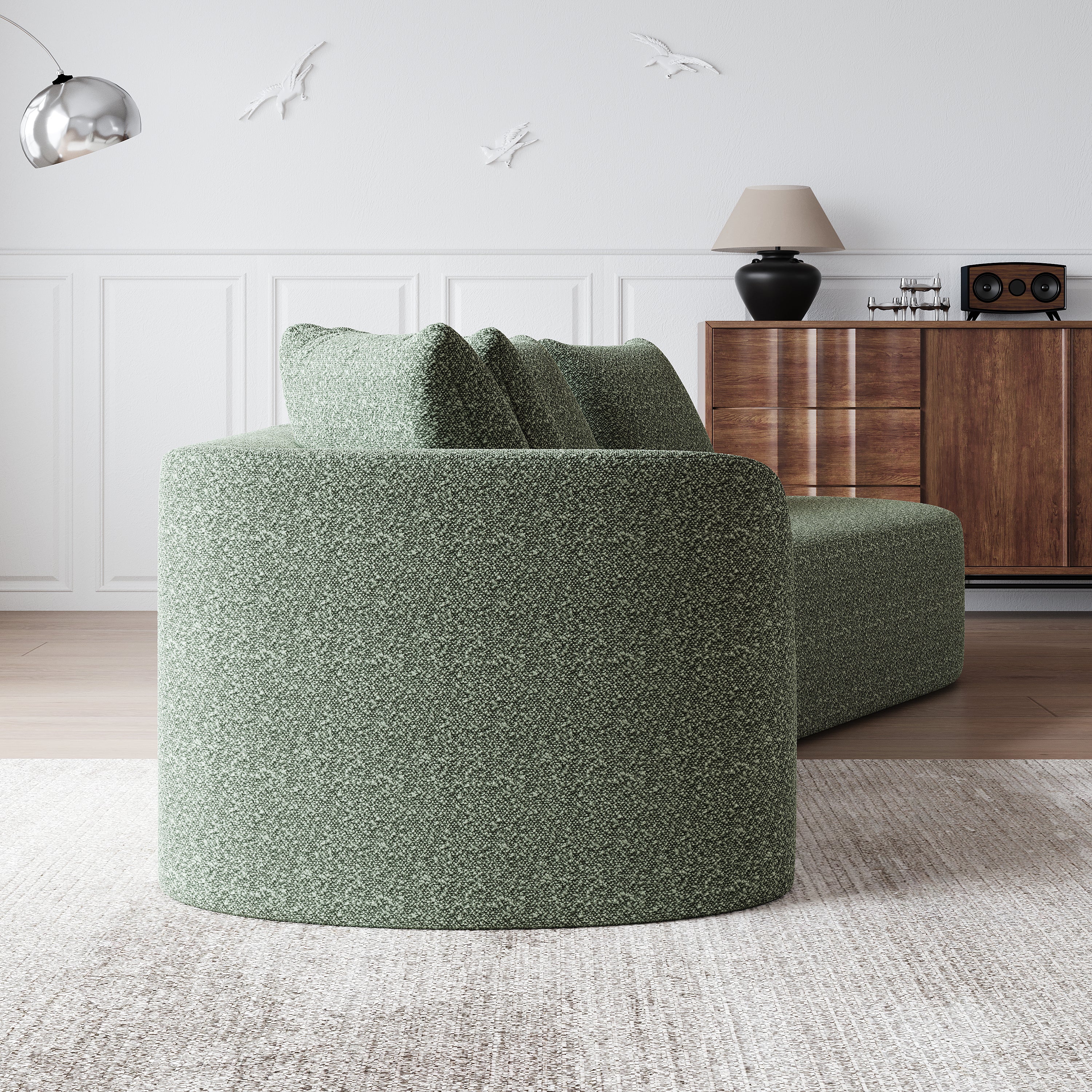 Modern Upholstered Oversized Sectional Sofa, 112-Inch Chenille 4-Seater Extra Deep & Wide Seat Curved Cloud Couch with 4 Throw Pillows, Free Combination Sofa Couch for Living Room,Bedroom