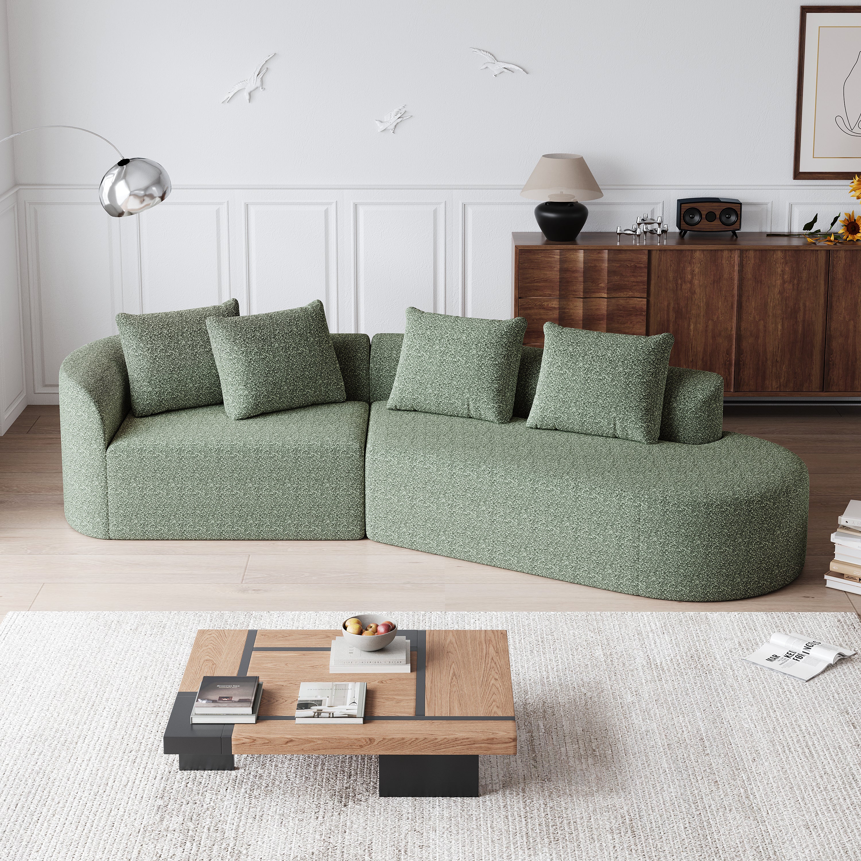 Modern Upholstered Oversized Sectional Sofa, 112-Inch Chenille 4-Seater Extra Deep & Wide Seat Curved Cloud Couch with 4 Throw Pillows, Free Combination Sofa Couch for Living Room,Bedroom