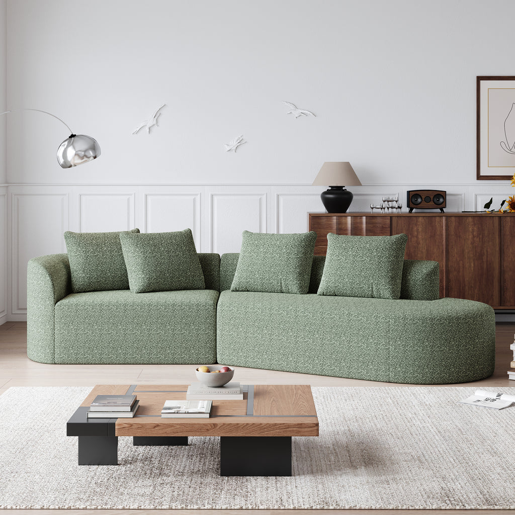 Modern Upholstered Oversized Sectional Sofa, 112-Inch Chenille 4-Seater Extra Deep & Wide Seat Curved Cloud Couch with 4 Throw Pillows, Free Combination Sofa Couch for Living Room,Bedroom