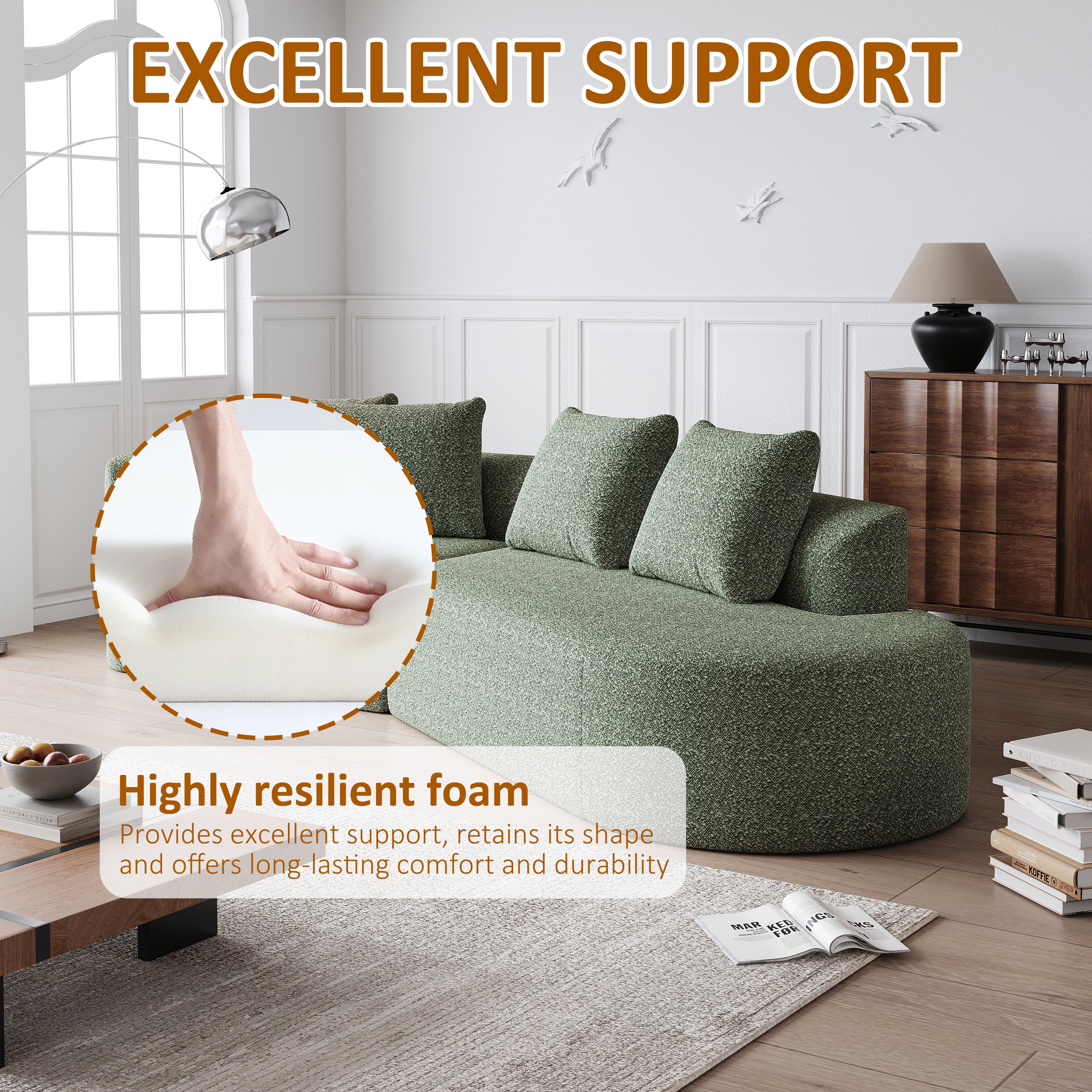 Modern Upholstered Oversized Sectional Sofa, 112-Inch Chenille 4-Seater Extra Deep & Wide Seat Curved Cloud Couch with 4 Throw Pillows, Free Combination Sofa Couch for Living Room,Bedroom