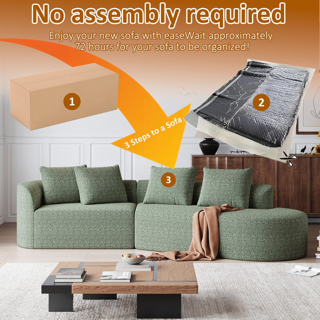 Modern Upholstered Oversized Sectional Sofa, 112-Inch Chenille 4-Seater Extra Deep & Wide Seat Curved Cloud Couch with 4 Throw Pillows, Free Combination Sofa Couch for Living Room,Bedroom