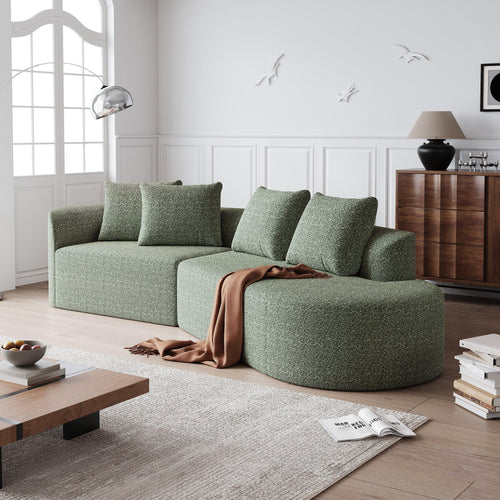 Green Chenille 4-Seater Oversized Curved Sectional Sofa.