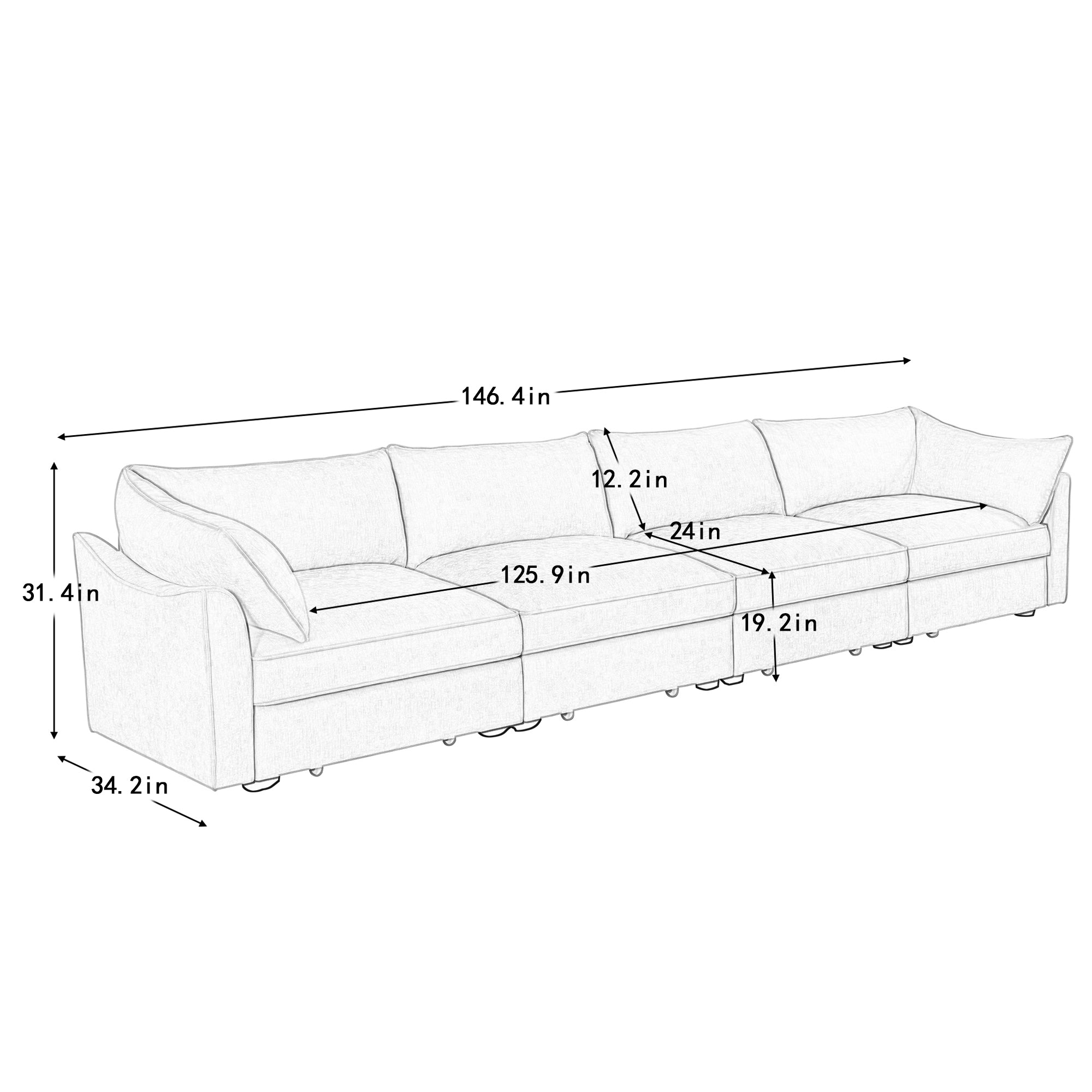 Super Large Wide and Deep Seat Sofa Couch for 4 Persons, 4 Seater Sofa with Storage Pull out Drawer Under Each Seat, Chenille Green