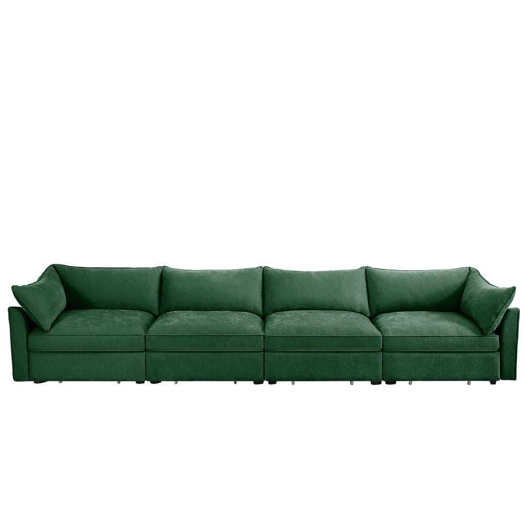 Super Large Wide and Deep Seat Sofa Couch for 4 Persons, 4 Seater Sofa with Storage Pull out Drawer Under Each Seat, Chenille Green