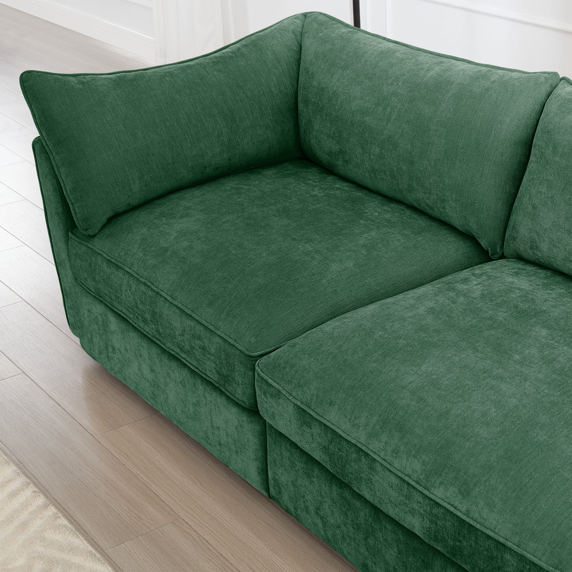 Super Large Wide and Deep Seat Sofa Couch for 4 Persons, 4 Seater Sofa with Storage Pull out Drawer Under Each Seat, Chenille Green