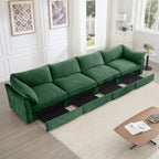 Super Large Wide and Deep Seat Sofa Couch for 4 Persons, 4 Seater Sofa with Storage Pull out Drawer Under Each Seat, Chenille Green