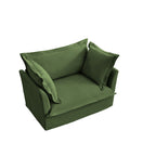 Slip-covered Armchair with 1 Big Back Cushion and 2 Big Toss Pillows, Single Deep Seat Comfy Single Couch Sofa Multiple Large Soft Pillows, Chenille Fabric, Green