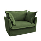 Slip-covered Armchair with 1 Big Back Cushion and 2 Big Toss Pillows, Single Deep Seat Comfy Single Couch Sofa Multiple Large Soft Pillows, Chenille Fabric, Green