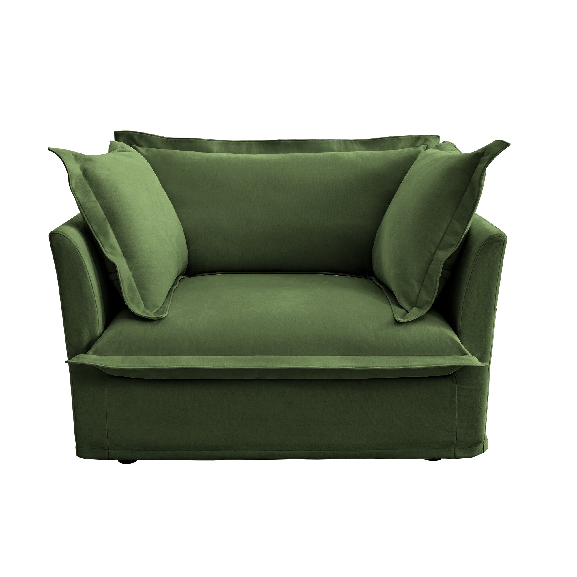 Slip-covered Armchair with 1 Big Back Cushion and 2 Big Toss Pillows, Single Deep Seat Comfy Single Couch Sofa Multiple Large Soft Pillows, Chenille Fabric, Green