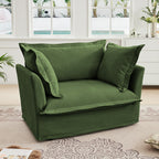 Slip-covered Armchair with 1 Big Back Cushion and 2 Big Toss Pillows, Single Deep Seat Comfy Single Couch Sofa Multiple Large Soft Pillows, Chenille Fabric, Green