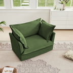 Slip-covered Armchair with 1 Big Back Cushion and 2 Big Toss Pillows, Single Deep Seat Comfy Single Couch Sofa Multiple Large Soft Pillows, Chenille Fabric, Green