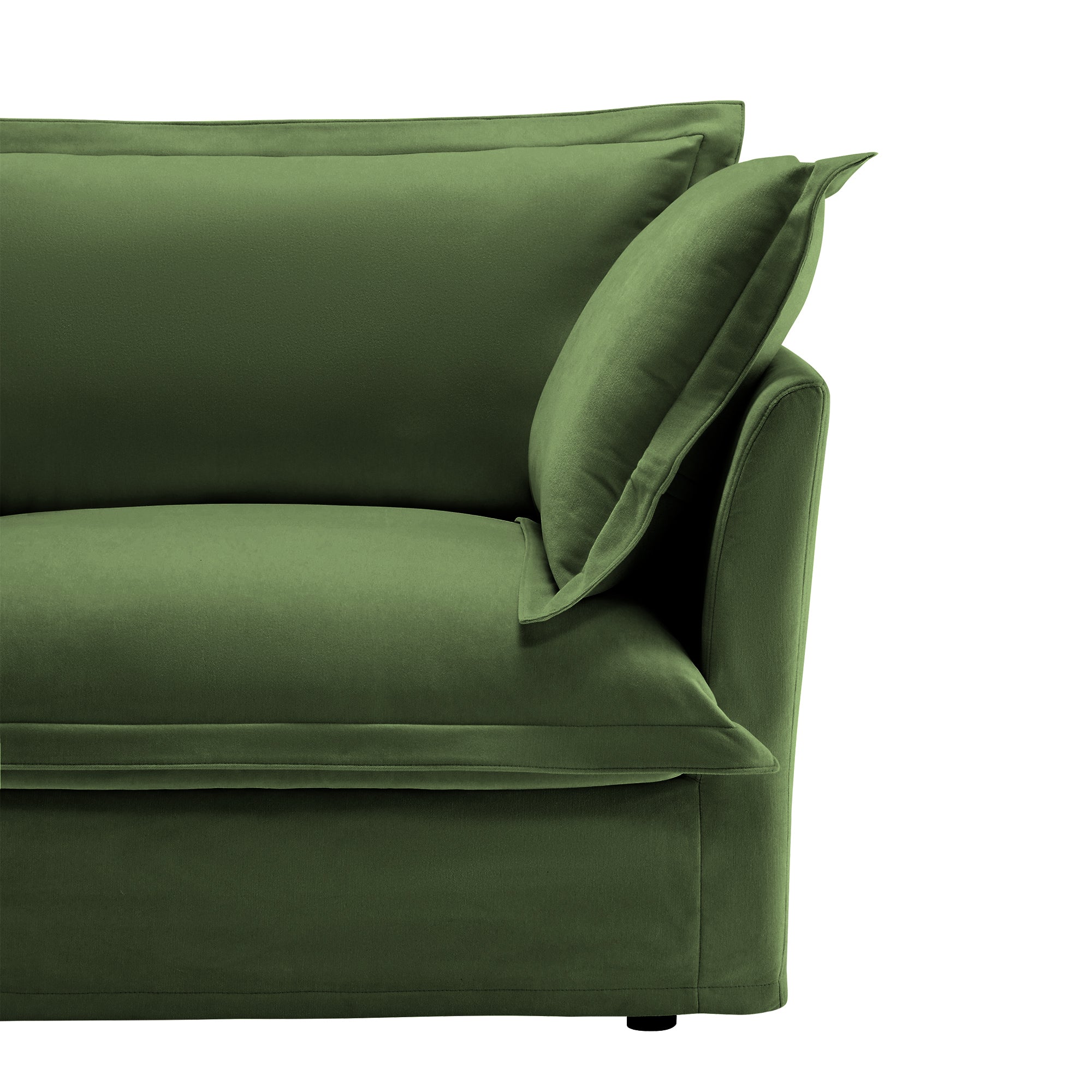 Slip-covered Armchair with 1 Big Back Cushion and 2 Big Toss Pillows, Single Deep Seat Comfy Single Couch Sofa Multiple Large Soft Pillows, Chenille Fabric, Green