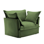 Slip-covered Armchair with 1 Big Back Cushion and 2 Big Toss Pillows, Single Deep Seat Comfy Single Couch Sofa Multiple Large Soft Pillows, Chenille Fabric, Green