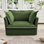 Slip-covered Armchair with 1 Big Back Cushion and 2 Big Toss Pillows, Single Deep Seat Comfy Single Couch Sofa Multiple Large Soft Pillows, Chenille Fabric, Green