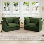 Set of 2 Slipcovered Armchairs,Deep Seat Accent Chair Set for Living Room, Reading Room, Bedroom and Working Spaces,Armchair Sets with Large Soft Pillows,Chenille Fabric,Green