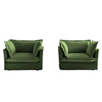 Set of 2 Slipcovered Armchairs,Deep Seat Accent Chair Set for Living Room, Reading Room, Bedroom and Working Spaces,Armchair Sets with Large Soft Pillows,Chenille Fabric,Green