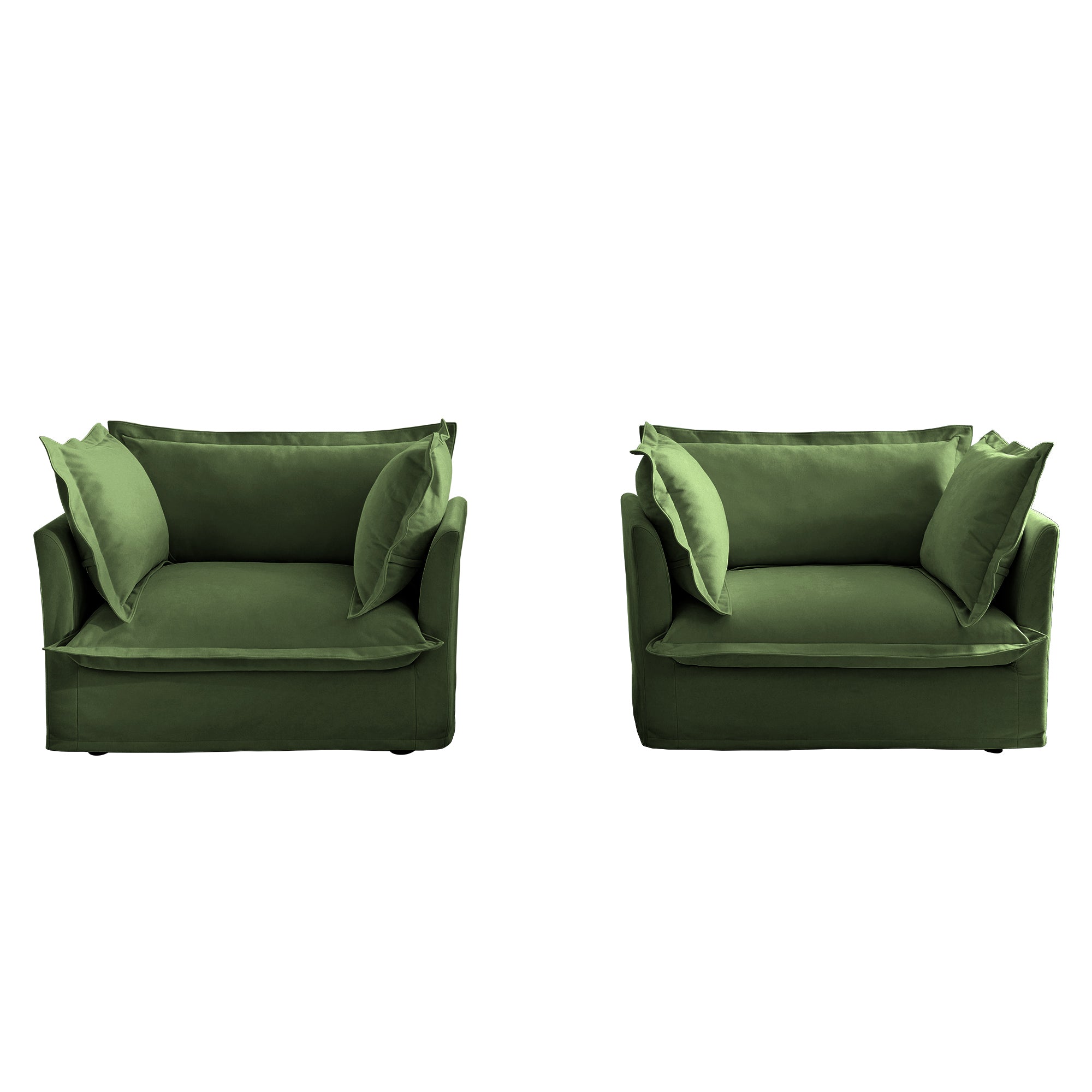 Set of 2 Slipcovered Armchairs,Deep Seat Accent Chair Set for Living Room, Reading Room, Bedroom and Working Spaces,Armchair Sets with Large Soft Pillows,Chenille Fabric,Green