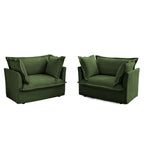 Set of 2 Slipcovered Armchairs,Deep Seat Accent Chair Set for Living Room, Reading Room, Bedroom and Working Spaces,Armchair Sets with Large Soft Pillows,Chenille Fabric,Green