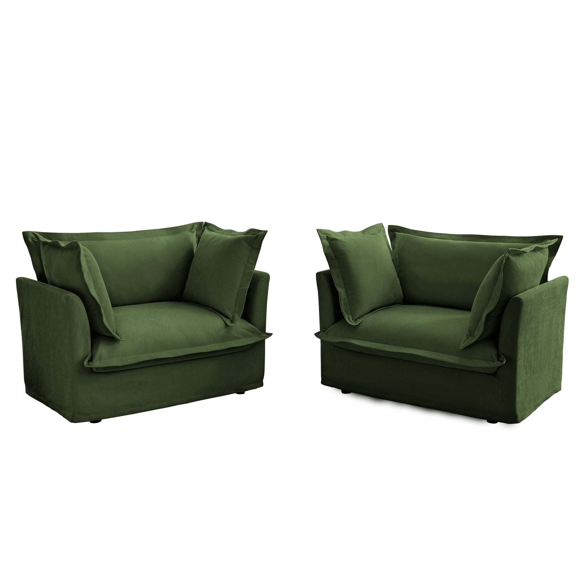 Set of 2 Slipcovered Armchairs,Deep Seat Accent Chair Set for Living Room, Reading Room, Bedroom and Working Spaces,Armchair Sets with Large Soft Pillows,Chenille Fabric,Green