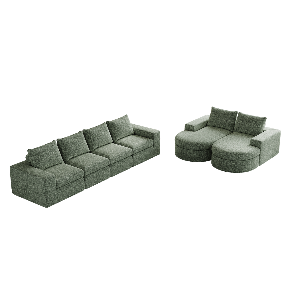 Chenille Cloud Curved Sectional Sofa with Chaise, L-Shaped Modern Upholstered Sectional Sofa with Six modules , Chenille Sectional Sofa for Living Room and Bedroom, No Assembly Required