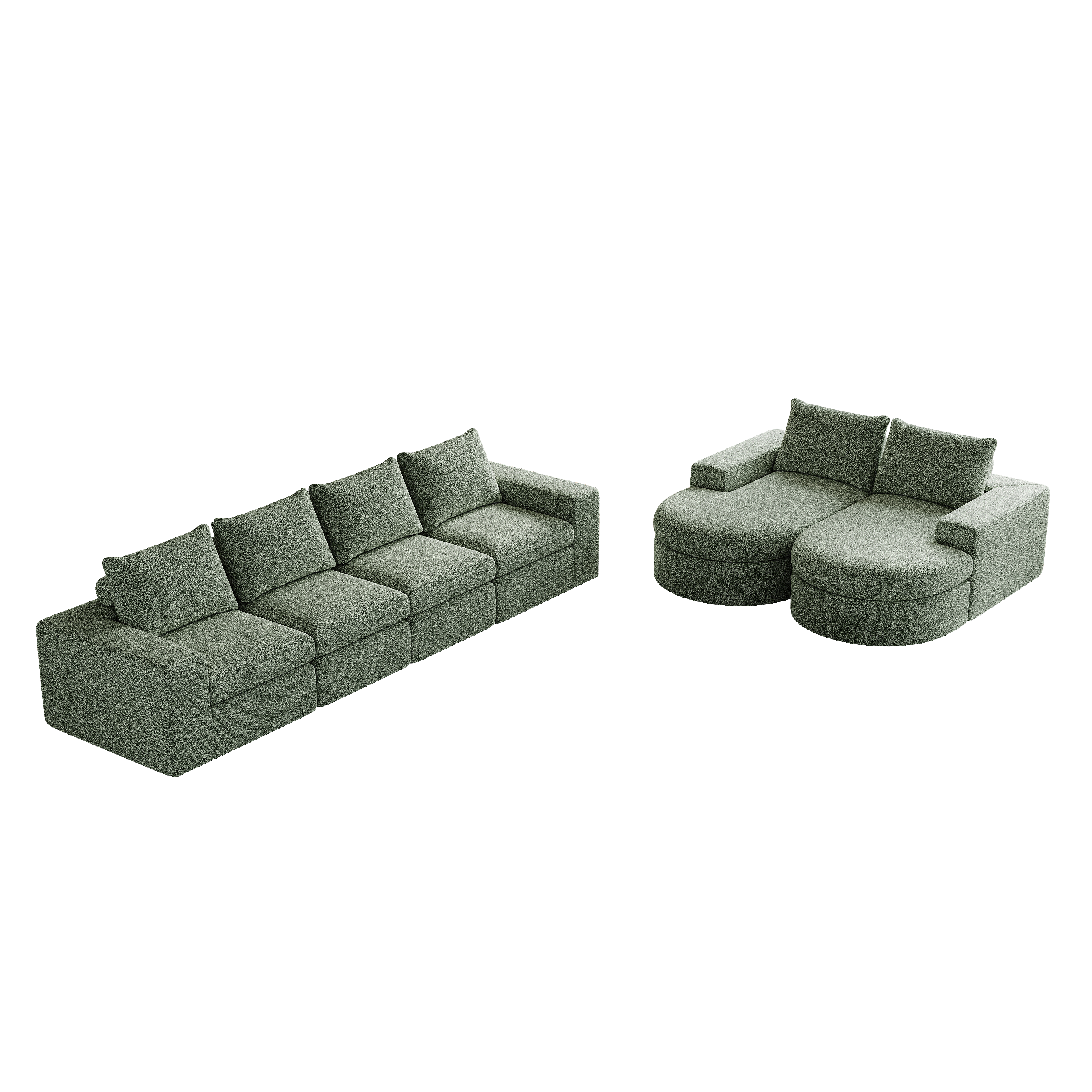 Chenille Cloud Curved Sectional Sofa with Chaise, L-Shaped Modern Upholstered Sectional Sofa with Six modules , Chenille Sectional Sofa for Living Room and Bedroom, No Assembly Required