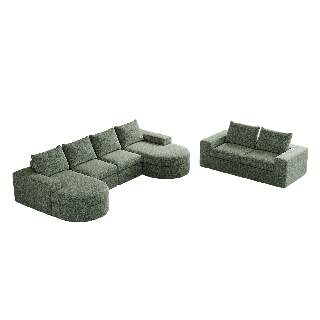 Chenille Cloud Curved Sectional Sofa with Chaise, L-Shaped Modern Upholstered Sectional Sofa with Six modules , Chenille Sectional Sofa for Living Room and Bedroom, No Assembly Required