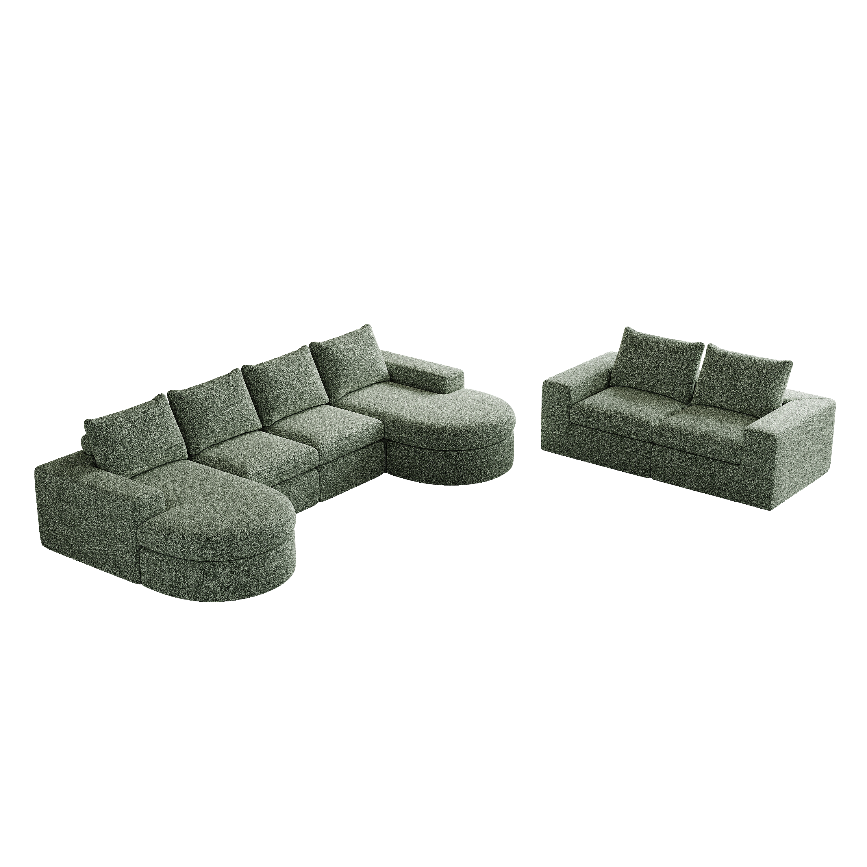 Chenille Cloud Curved Sectional Sofa with Chaise, L-Shaped Modern Upholstered Sectional Sofa with Six modules , Chenille Sectional Sofa for Living Room and Bedroom, No Assembly Required
