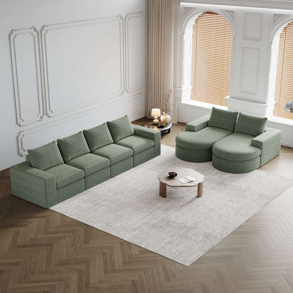 Chenille Cloud Curved Sectional Sofa with Chaise, L-Shaped Modern Upholstered Sectional Sofa with Six modules , Chenille Sectional Sofa for Living Room and Bedroom, No Assembly Required