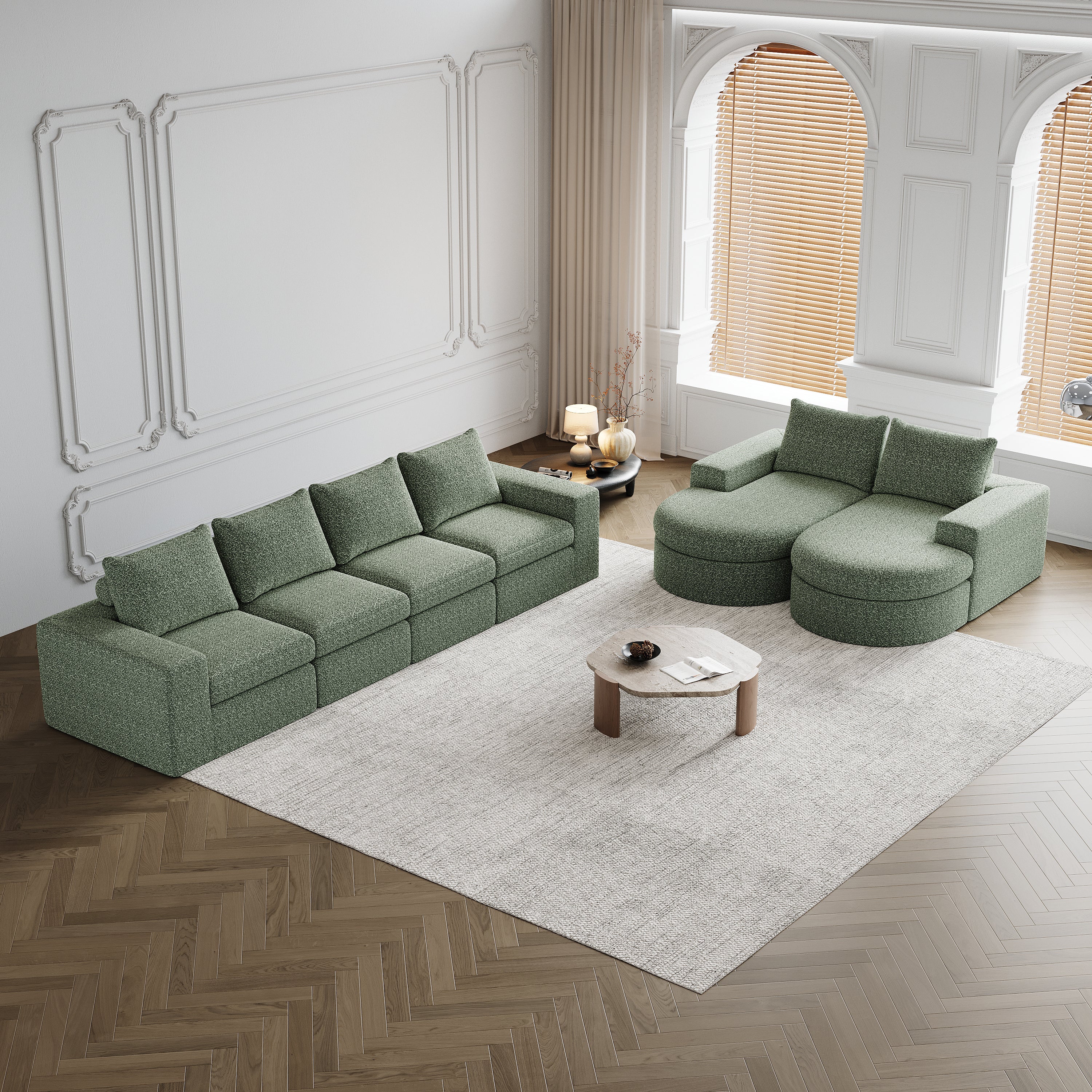 Chenille Cloud Curved Sectional Sofa with Chaise, L-Shaped Modern Upholstered Sectional Sofa with Six modules , Chenille Sectional Sofa for Living Room and Bedroom, No Assembly Required