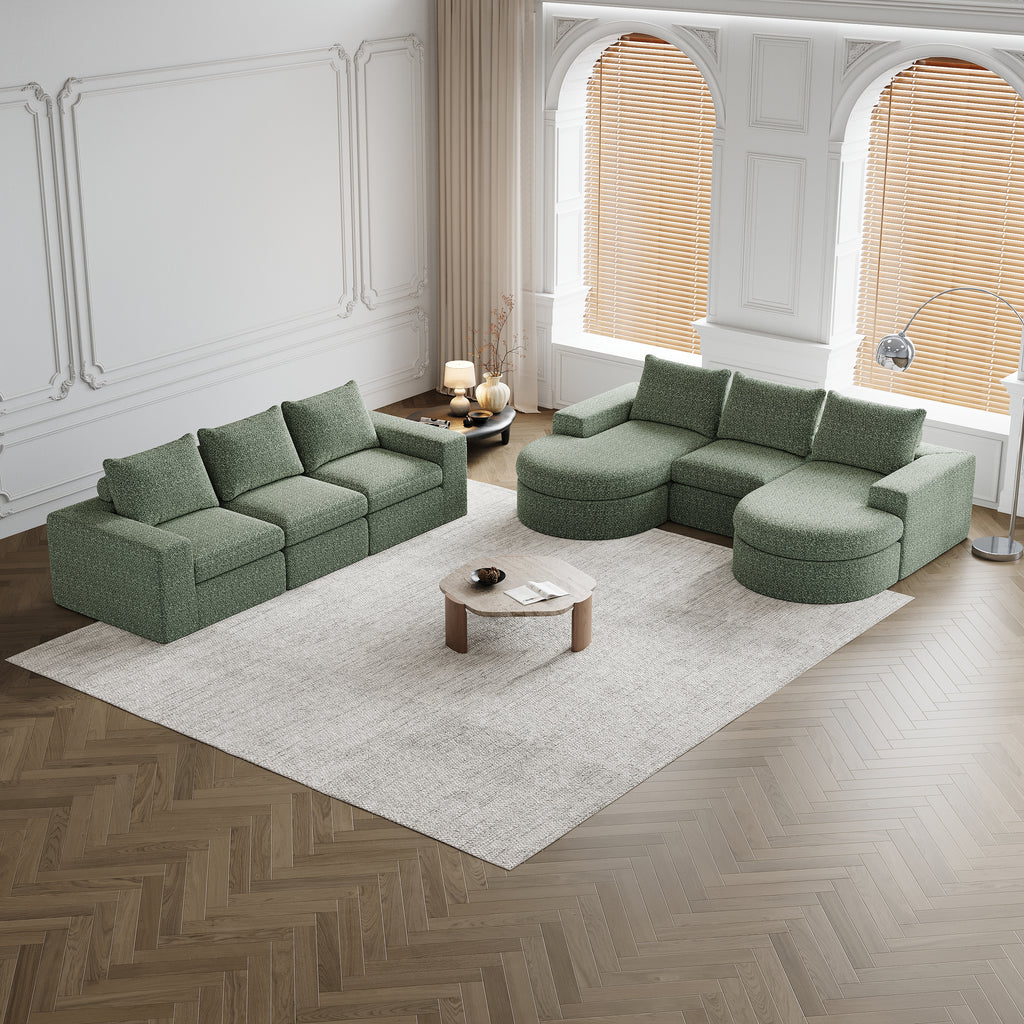 Chenille Cloud Curved Sectional Sofa with Chaise, L-Shaped Modern Upholstered Sectional Sofa with Six modules , Chenille Sectional Sofa for Living Room and Bedroom, No Assembly Required