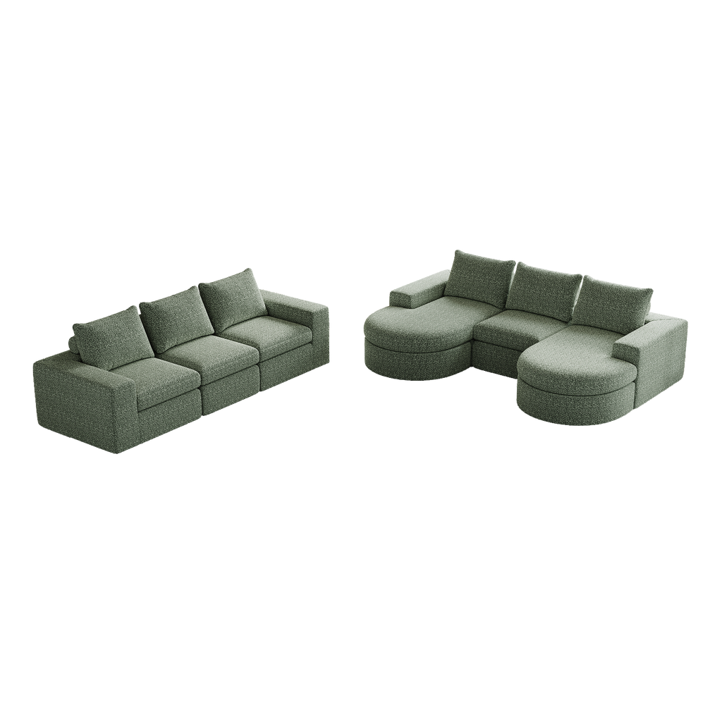Chenille Cloud Curved Sectional Sofa with Chaise, L-Shaped Modern Upholstered Sectional Sofa with Six modules , Chenille Sectional Sofa for Living Room and Bedroom, No Assembly Required