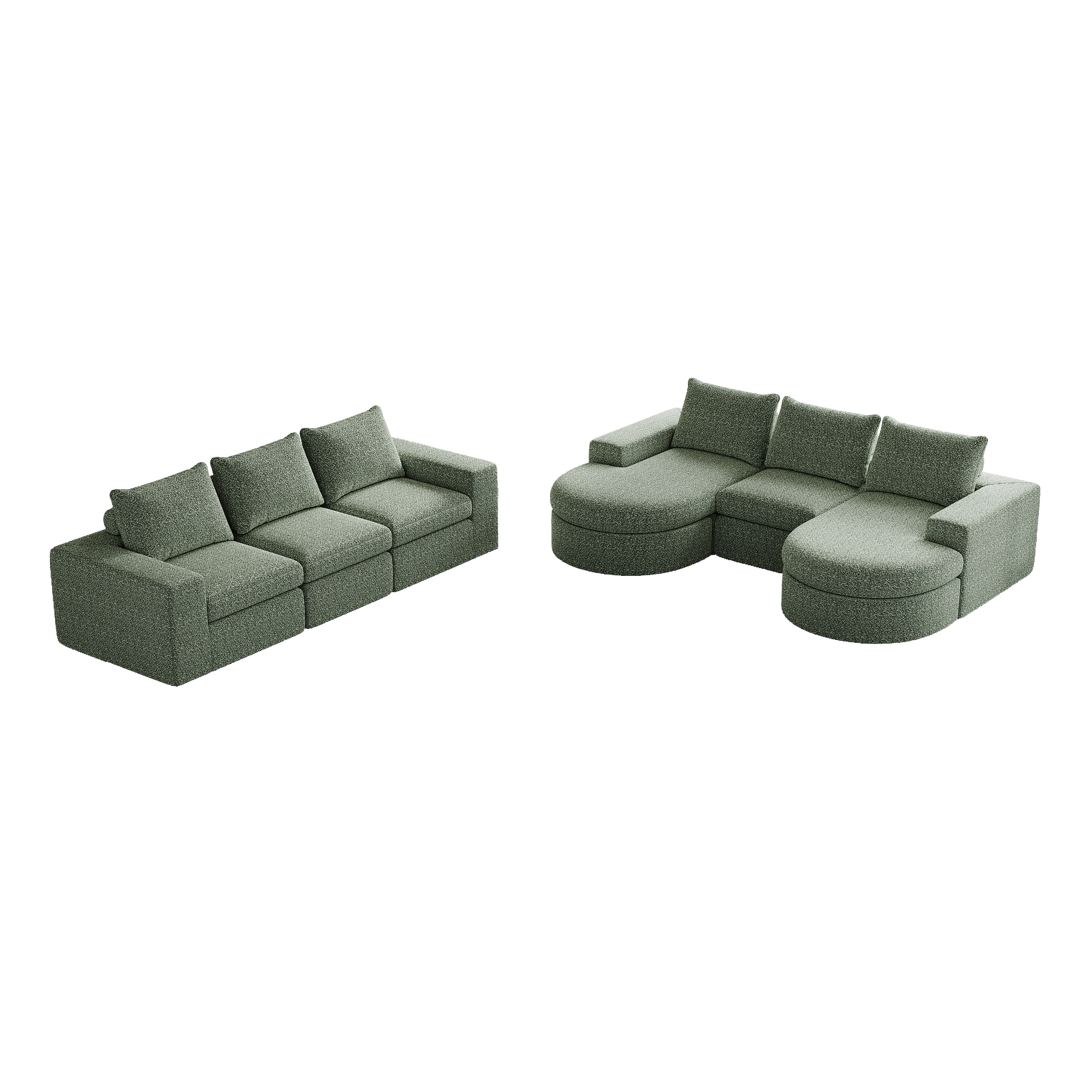 Chenille Cloud Curved Sectional Sofa with Chaise, L-Shaped Modern Upholstered Sectional Sofa with Six modules , Chenille Sectional Sofa for Living Room and Bedroom, No Assembly Required