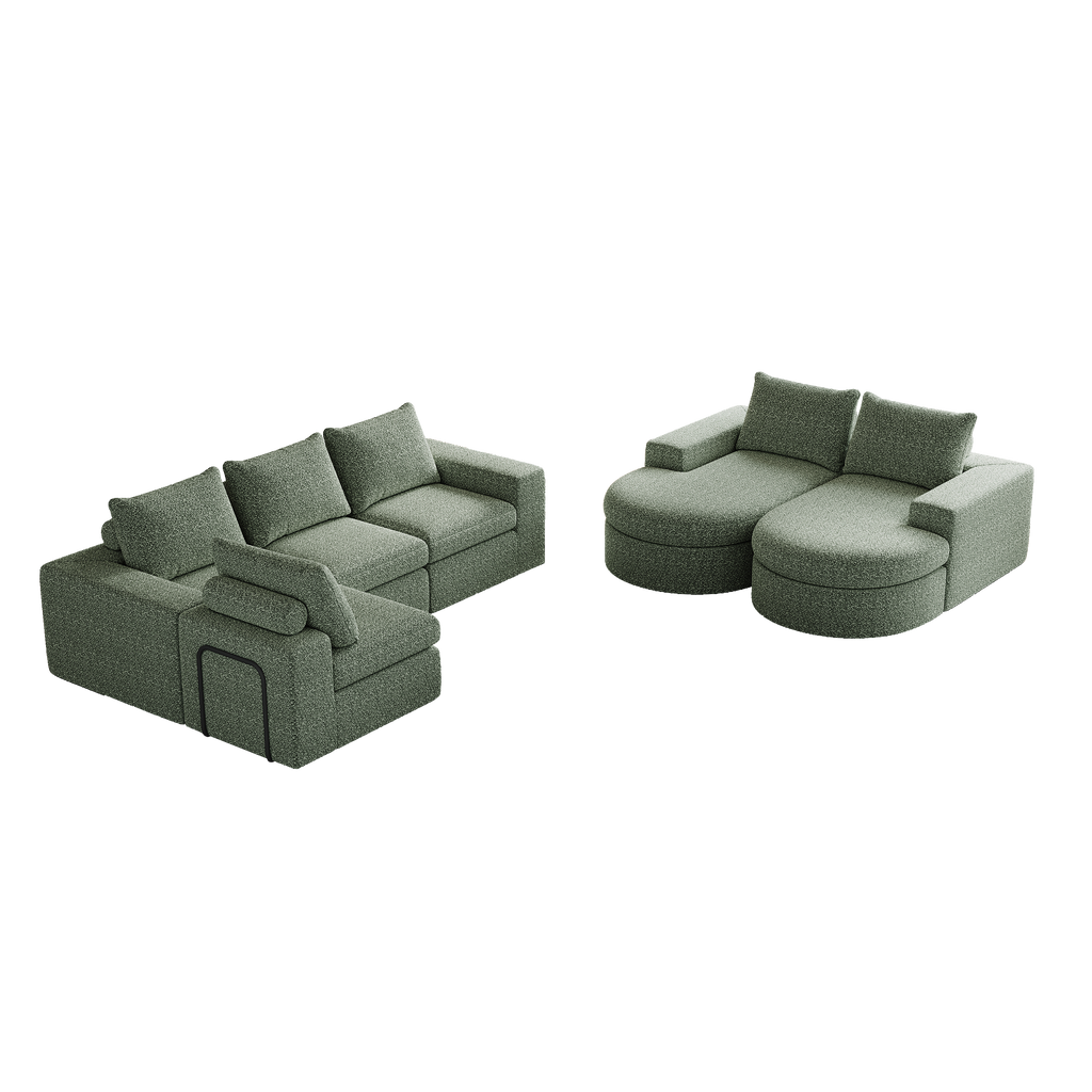 Chenille Cloud Curved Sectional Sofa with Chaise, L-Shaped Modern Upholstered Sectional Sofa with Six modules , Chenille Sectional Sofa for Living Room and Bedroom, No Assembly Required