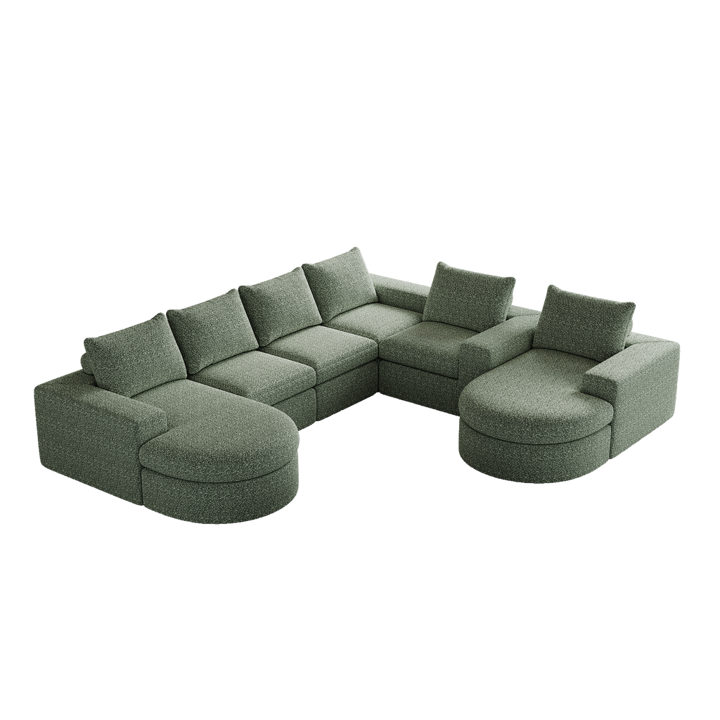Chenille Cloud Curved Sectional Sofa with Chaise, L-Shaped Modern Upholstered Sectional Sofa with Six modules , Chenille Sectional Sofa for Living Room and Bedroom, No Assembly Required