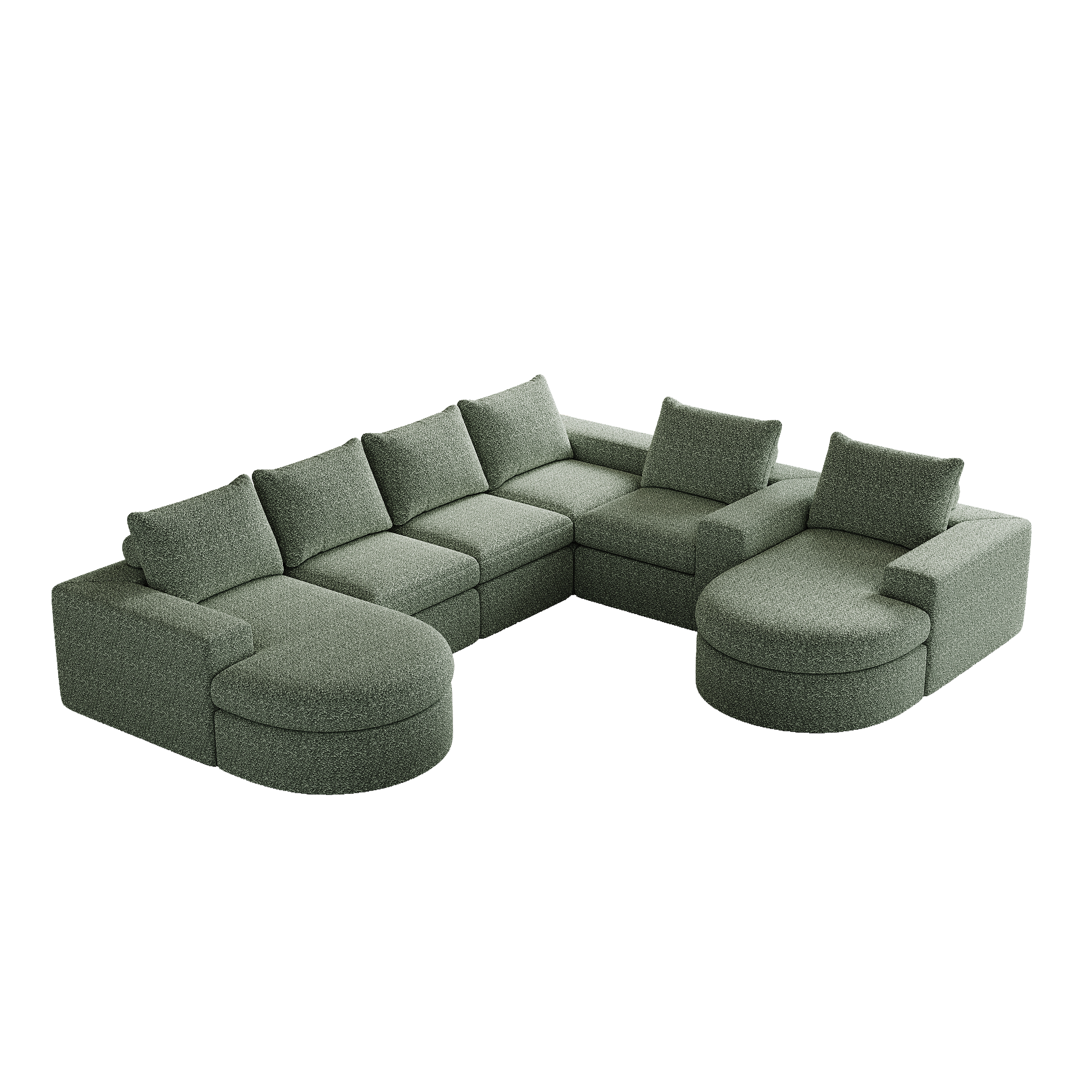 Chenille Cloud Curved Sectional Sofa with Chaise, L-Shaped Modern Upholstered Sectional Sofa with Six modules , Chenille Sectional Sofa for Living Room and Bedroom, No Assembly Required
