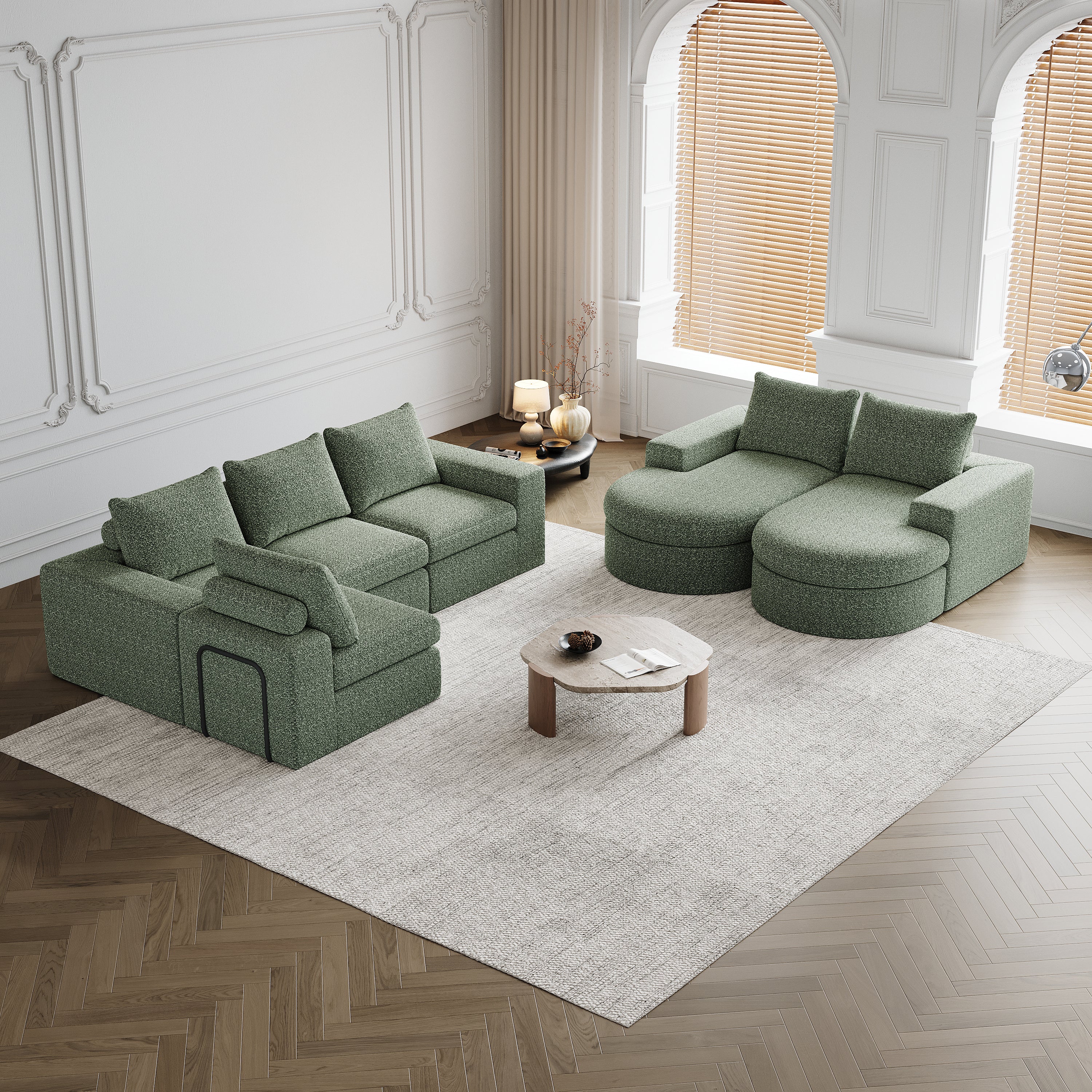 Chenille Cloud Curved Sectional Sofa with Chaise, L-Shaped Modern Upholstered Sectional Sofa with Six modules , Chenille Sectional Sofa for Living Room and Bedroom, No Assembly Required